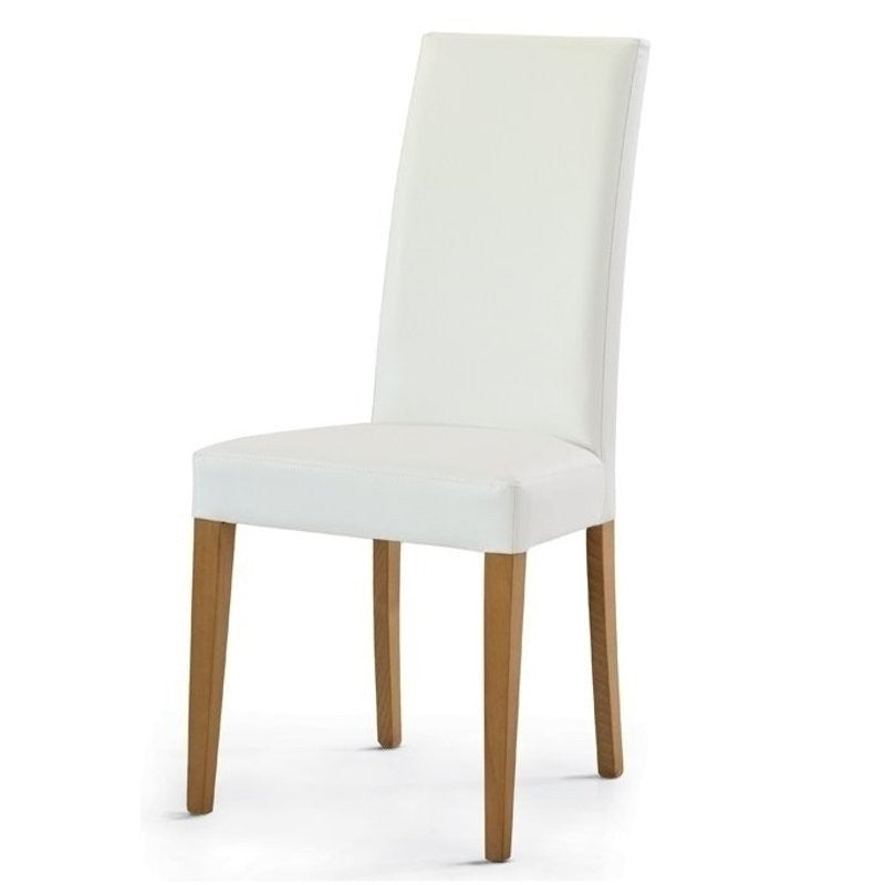 set di 2 sedie palmaria in ecopelle bianca e gambe in legno, sedia dal design moderno per sala da pranzo o soggiorno