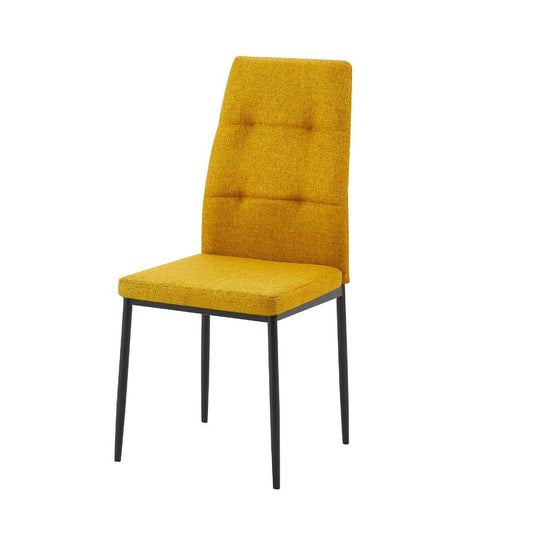 sedia da pranzo adara in tessuto senape, sedia imbottita con rivestimento in tessuto o velluto