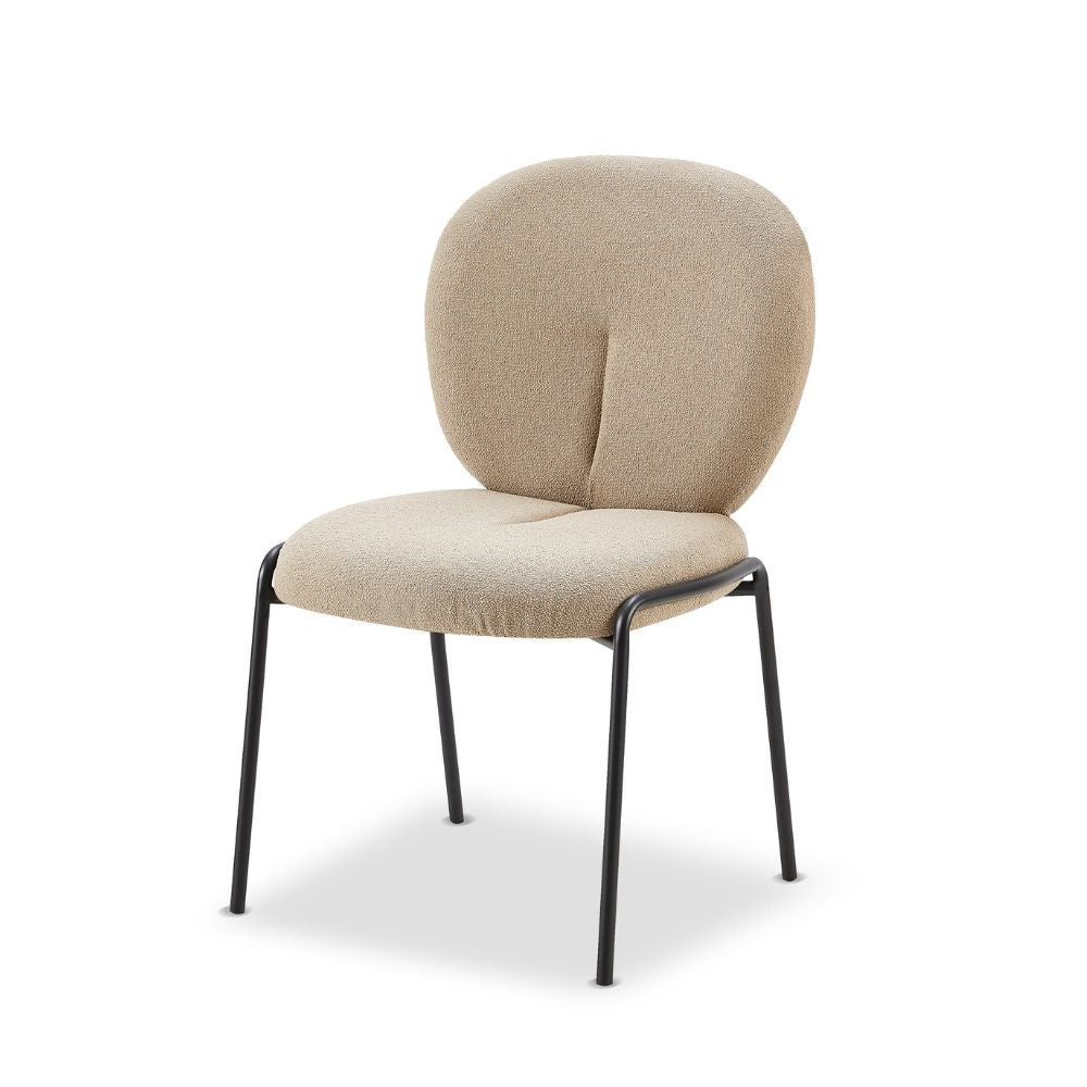 sedia da pranzo sirio tessuto teddy beige, vista ambientata in soggiorno o sala da pranzo