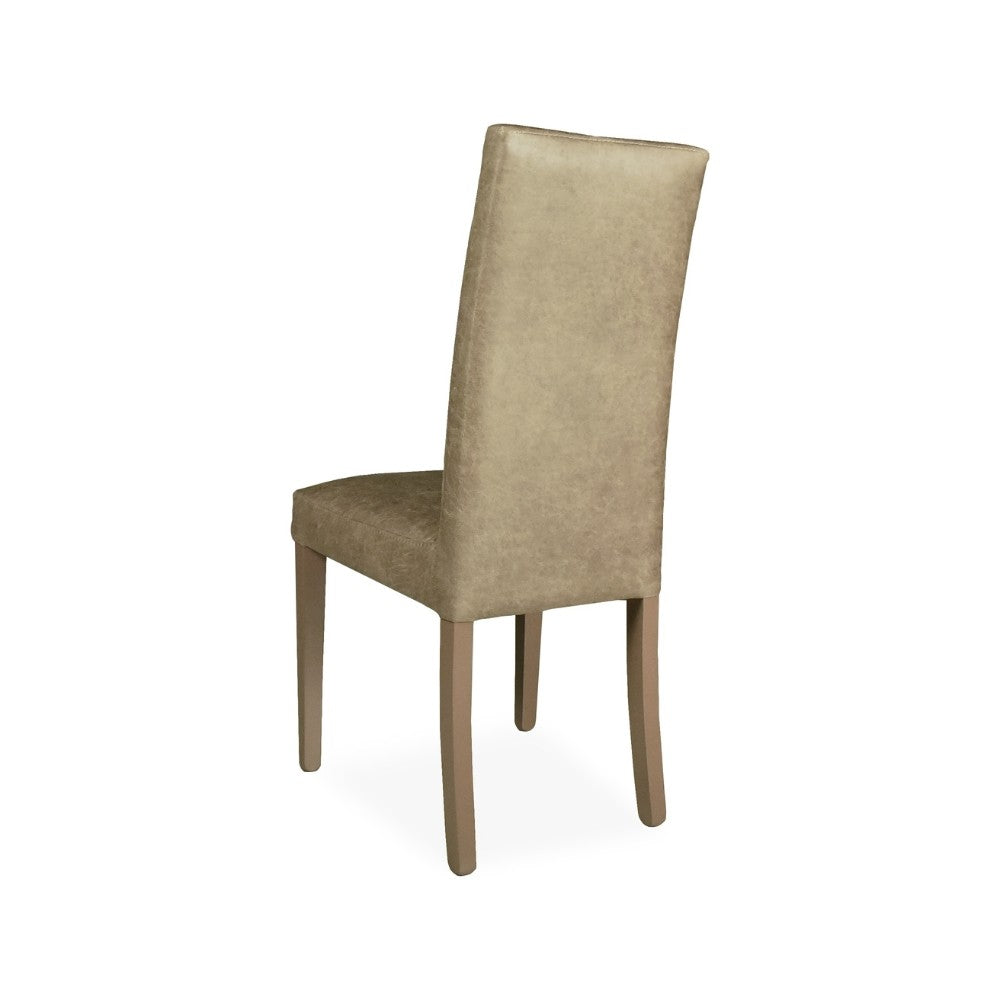 sedia montecarlo 3 bottoni tessuto manila toffee struttura in tinta, vista ambientata in soggiorno o sala da pranzo