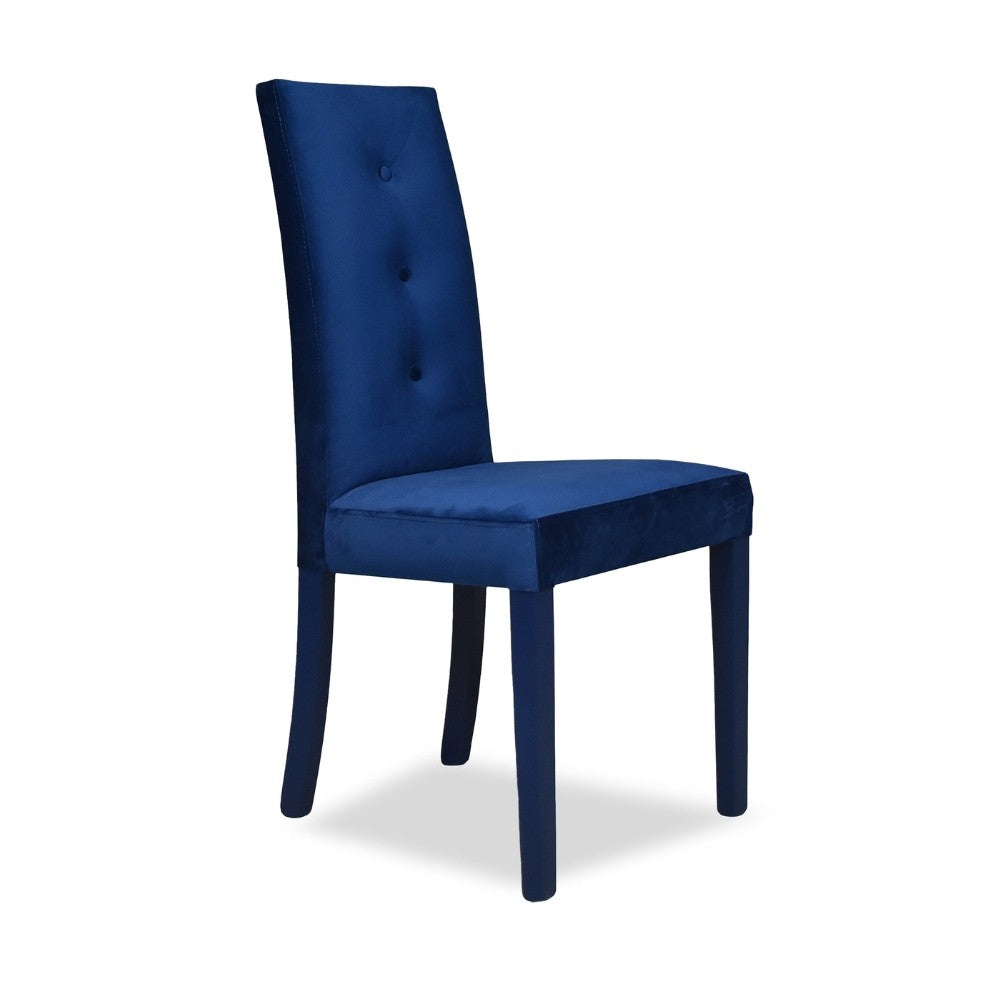 sedia montecarlo 3 bottoni in velluto blu e struttura in tinta, design accogliente ideale per sedute prolungate