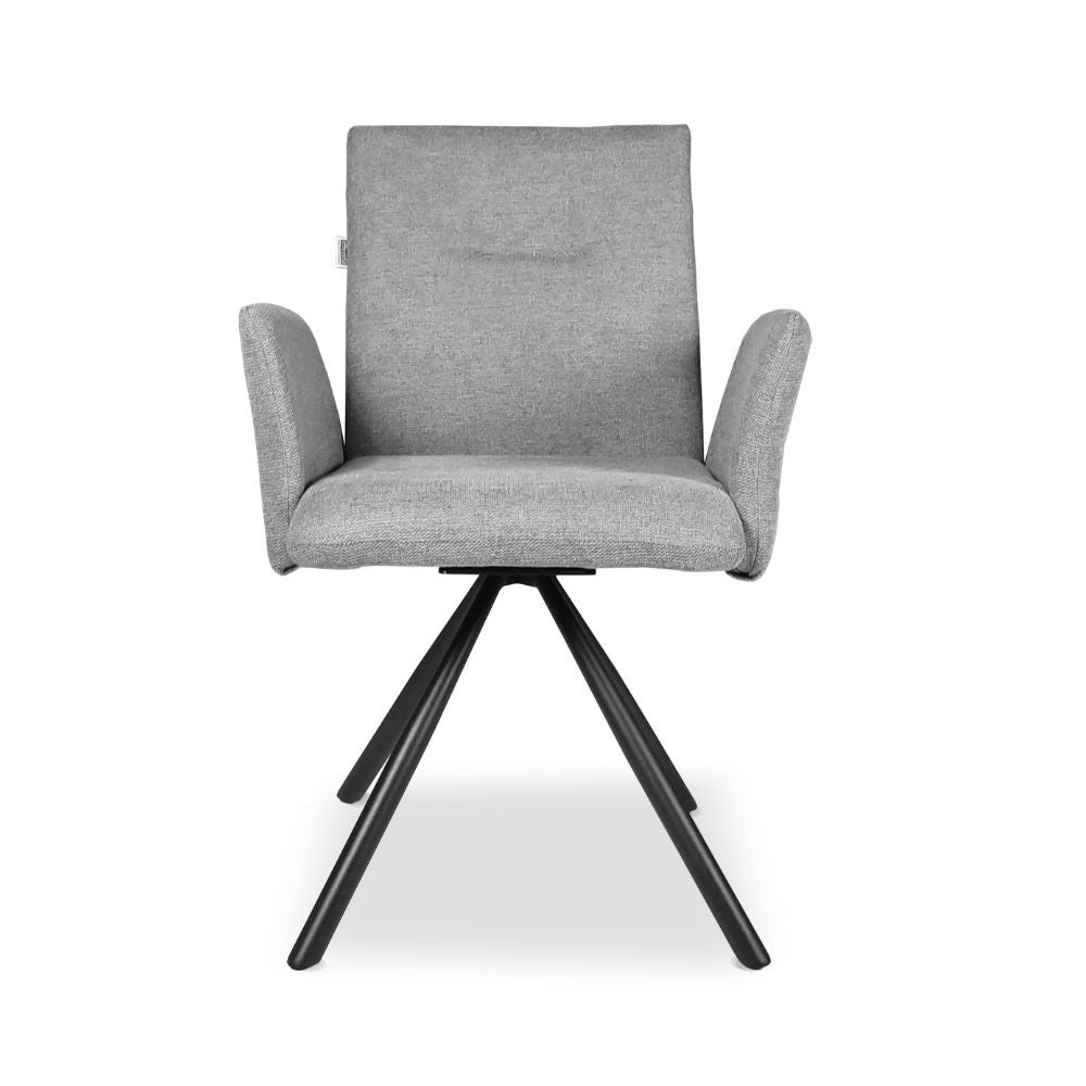 sedia imbottita girevole mosaic in tessuto colore grigio, vista ambientata in soggiorno o sala da pranzo