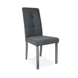 sedia eric in legno colore grigio con seduta in tessuto grigio, vista ambientata in soggiorno o sala da pranzo