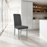 sedia tom in legno colore grigio con seduta in tessuto colore grigio, sedia imbottita con rivestimento in tessuto o velluto