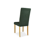 sedia tom in legno colore rovere con seduta in tessuto colore verde, perfetta combinazione di eleganza e comfort