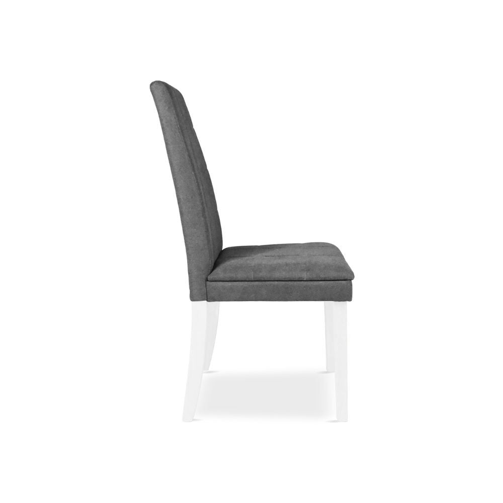 sedia tim in legno colore bianco e seduta in tessuto grigio, perfetta combinazione di eleganza e comfort