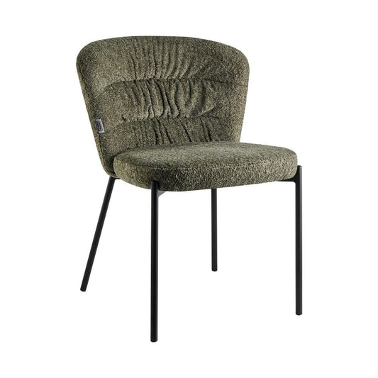 sedia imbottita cami in tessuto teddy verde, dettaglio dell’imbottitura morbida e confortevole