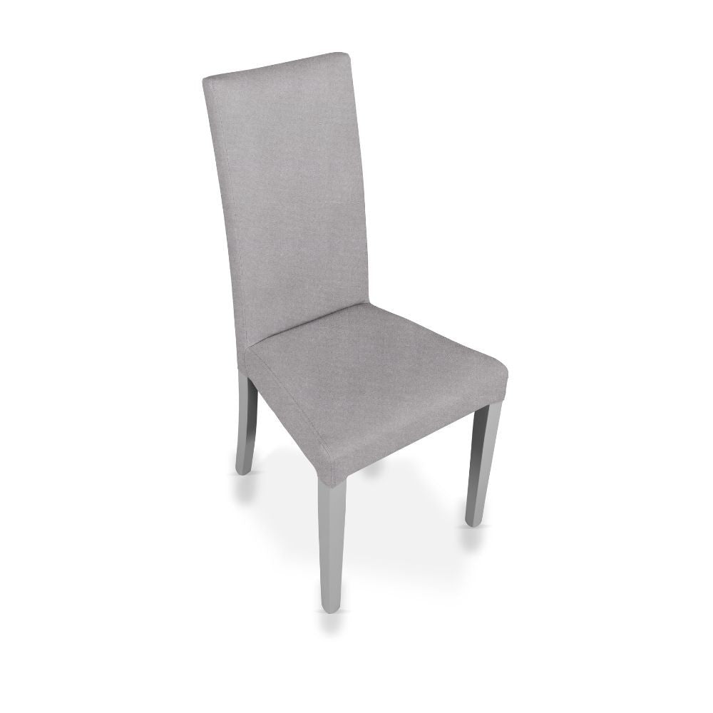 sedia nancy in tessuto soro 90 grigio e struttura in tinta, vista ambientata in soggiorno o sala da pranzo