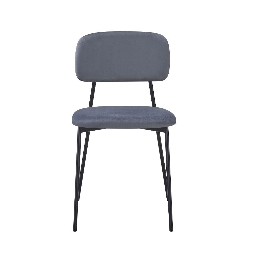 sedia shen in vellutino colore grigio e struttura in metallo nero, design accogliente ideale per sedute prolungate