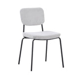 sedia juno in tessuto colore grigio chiaro e struttura in metallo nero, dettaglio dell’imbottitura morbida e confortevole