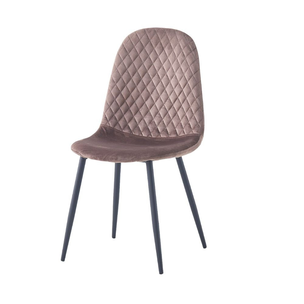 sedia imbottita bretta in vellutino colore taupe e gambe nere, vista ambientata in soggiorno o sala da pranzo