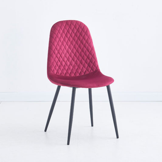 sedia imbottita bretta in vellutino colore rosso e gambe nere, sedia imbottita con rivestimento in tessuto o velluto