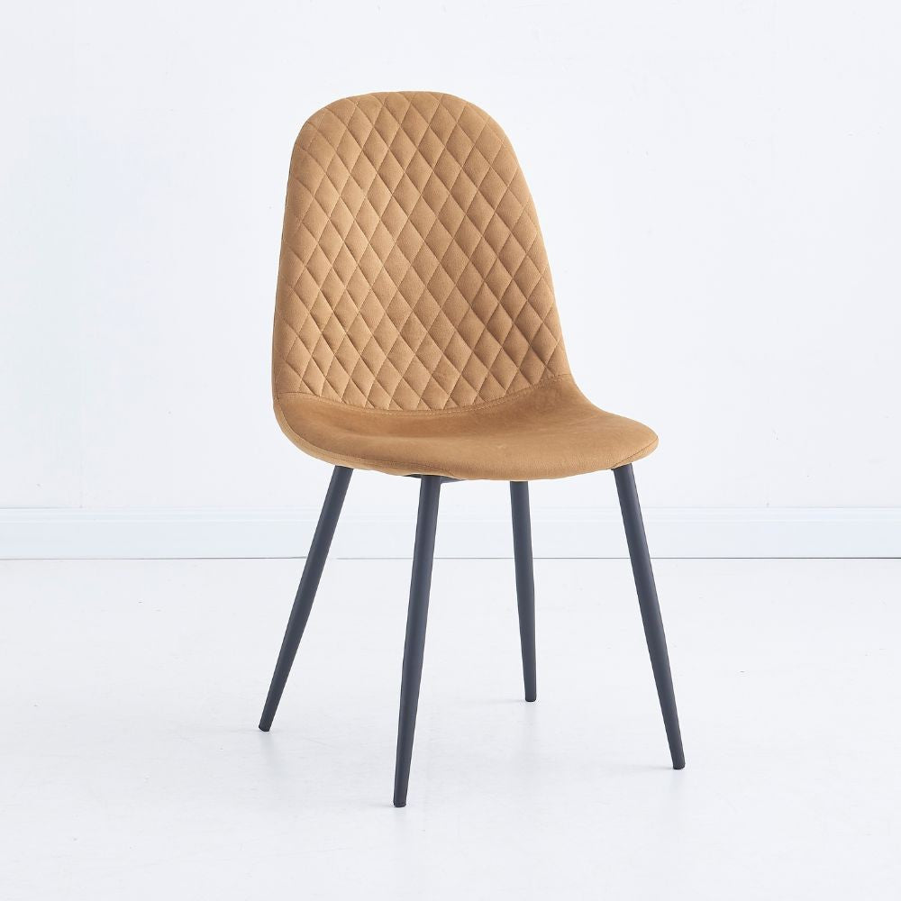 sedia imbottita bretta in vellutino colore mostarda e gambe nere, sedia imbottita con rivestimento in tessuto o velluto