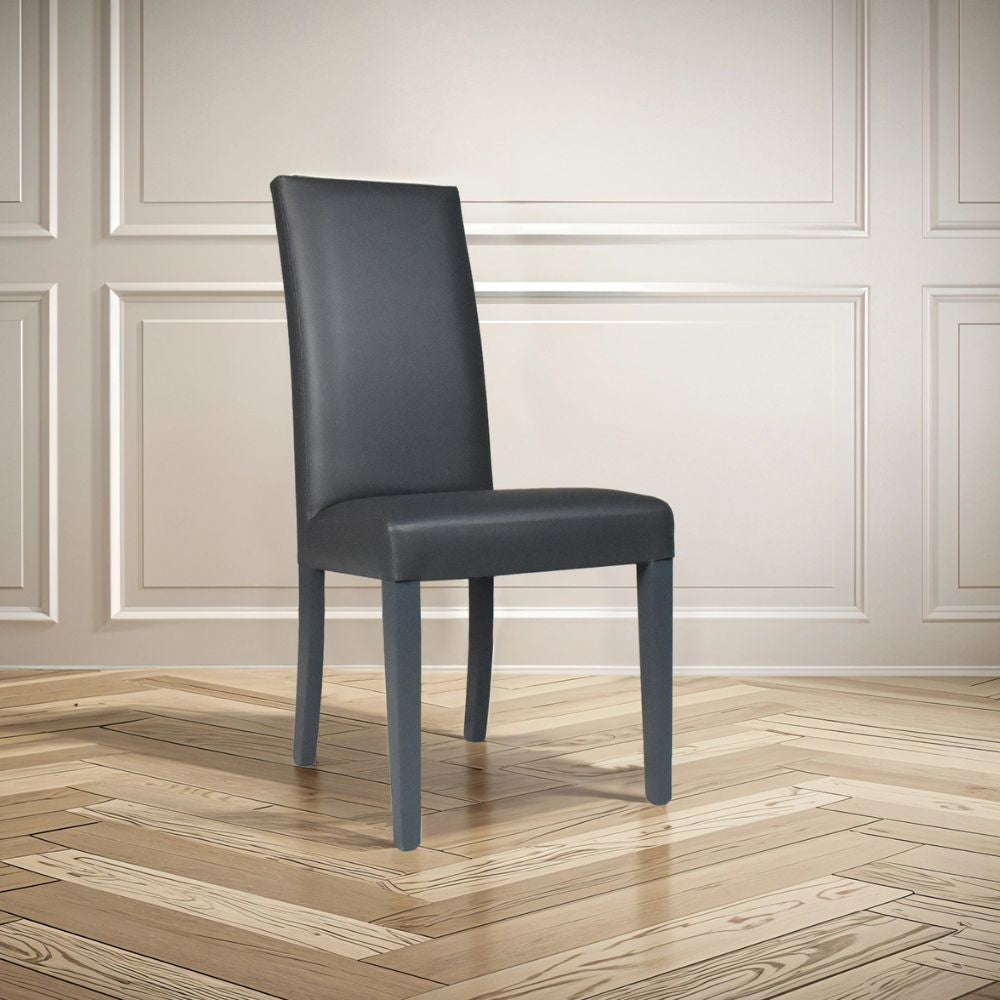 sedia nancy in ecopelle piombo con gambe in tinta, sedia imbottita con rivestimento in tessuto o velluto