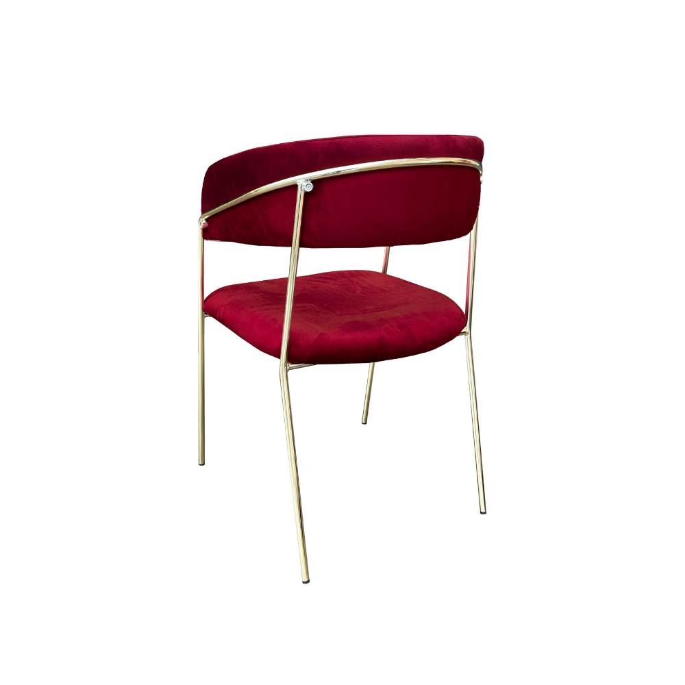 sedia key tessuto rosso scuro e struttura oro, vista ambientata in soggiorno o sala da pranzo