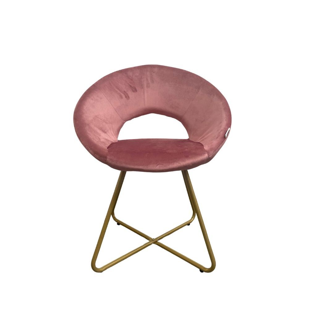 poltroncina etere in velluto rosa con gambe in metallo dorato, sedia imbottita con rivestimento in tessuto o velluto
