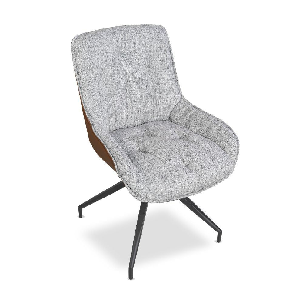 sedia da pranzo agora grigio chiaro con schienale in ecopelle aragosta e gambe nere con base fissa, vista ambientata in soggiorno o sala da pranzo