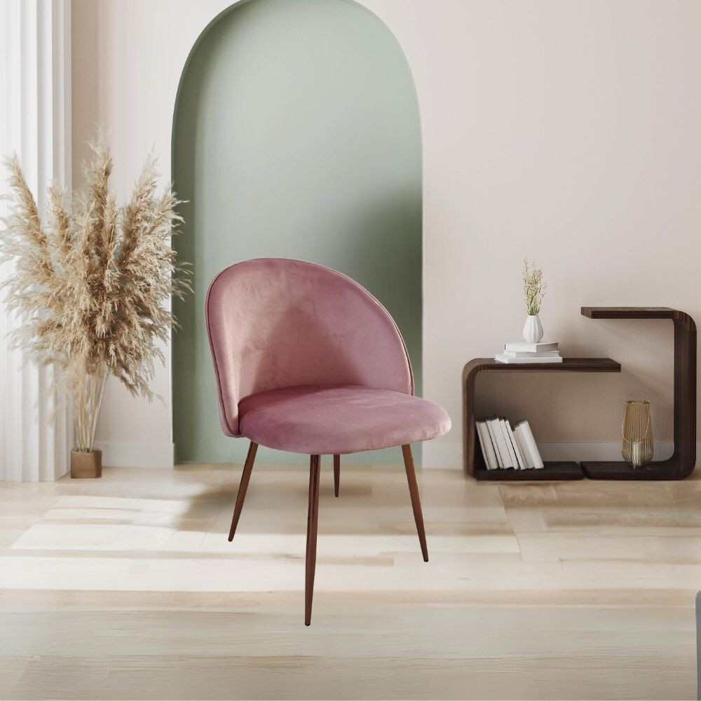 sedia despina in tessuto colore rosa e gambe in metallo oro rosa, sedia imbottita con rivestimento in tessuto o velluto