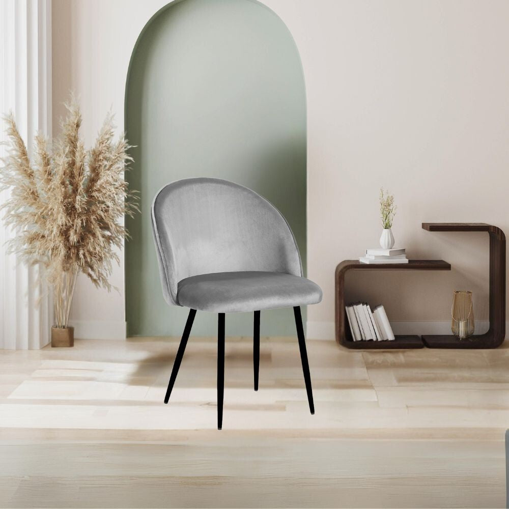 sedia despina in tessuto colore grigio e gambe in metallo nero, sedia imbottita con rivestimento in tessuto o velluto