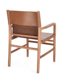 poltroncina caroline in legno di teak e vera pelle cognac, comfort superiore grazie al supporto laterale