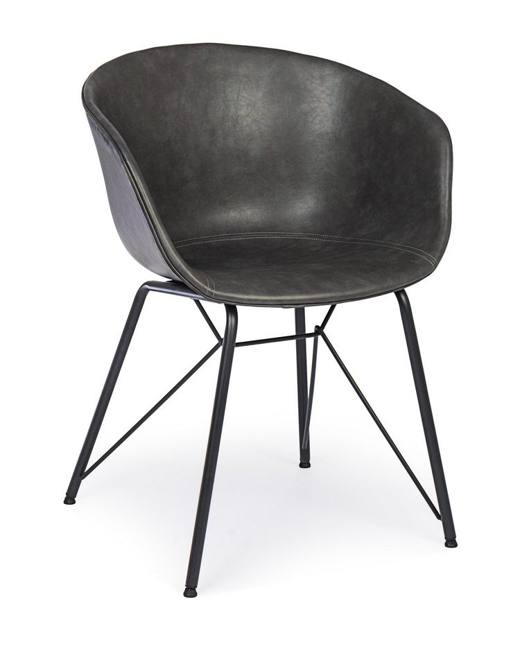 set di 2 poltroncine warhol in similpelle antracite e gambe in acciaio nero, con braccioli, poltroncina elegante con...