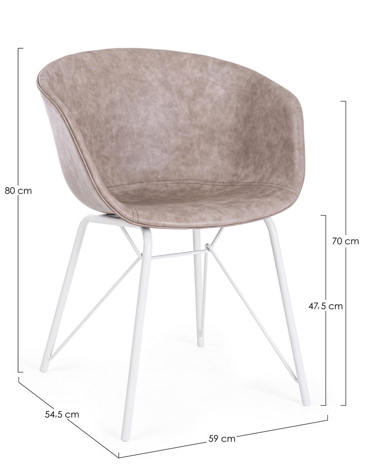 set di 2 poltroncine warhol in similpelle beige e gambe in acciaio bianco, con braccioli, perfetta come sedia capotavola o...