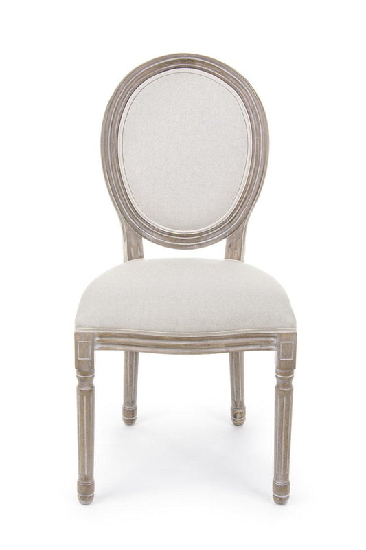 set di 2 poltroncine mathilde tessuto naturale e legno invecchiato, dettaglio dei braccioli imbottiti o in legno