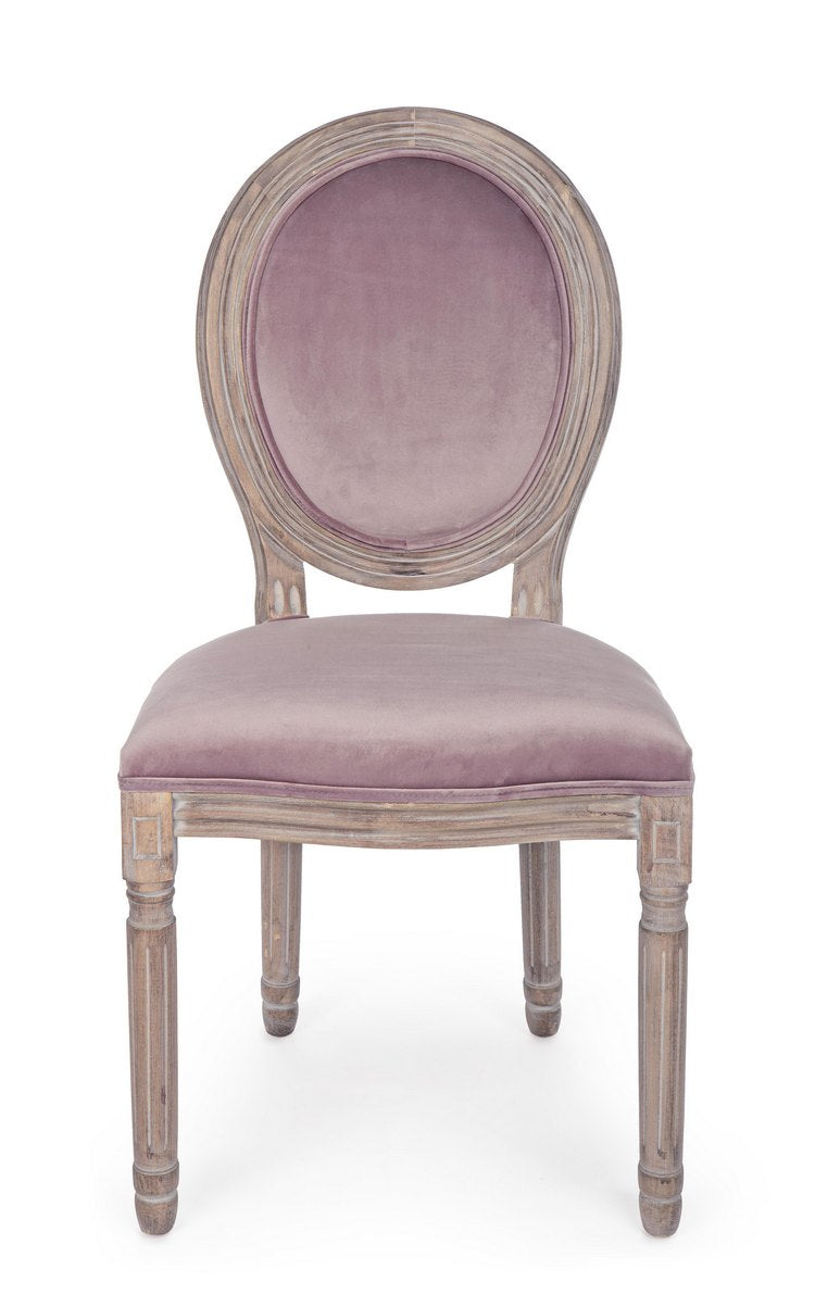 set di 2 poltroncine mathilde tessuto effetto velluto rosa antico e legno invecchiato, dettaglio dei braccioli imbottiti o...