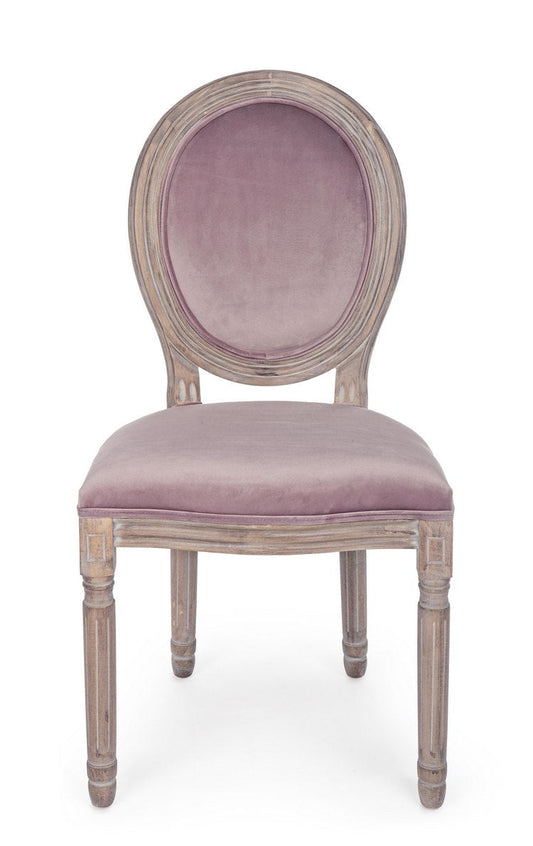 set di 2 poltroncine mathilde tessuto effetto velluto rosa antico e legno invecchiato, dettaglio dei braccioli imbottiti o...