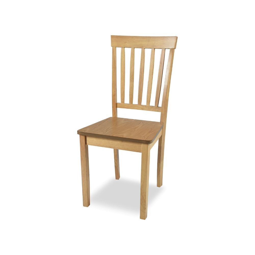 sedia in legno dori colore rovere h 93x42.5x41.5 cm., vista ambientata in sala da pranzo o rustico moderno