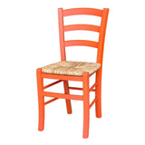 sedia venezia colore anilina arancio in legno di faggio con seduta in paglia, sedia classica in legno massello per cucina o sala