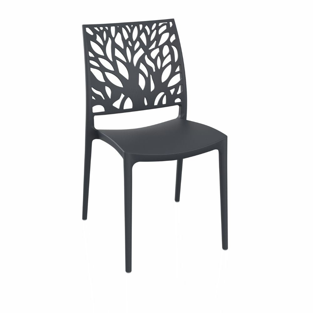 sedia tree in polipropilene rinforzata con fibra di vetro colore grigio metal, sedia moderna in plastica resistente e leggera