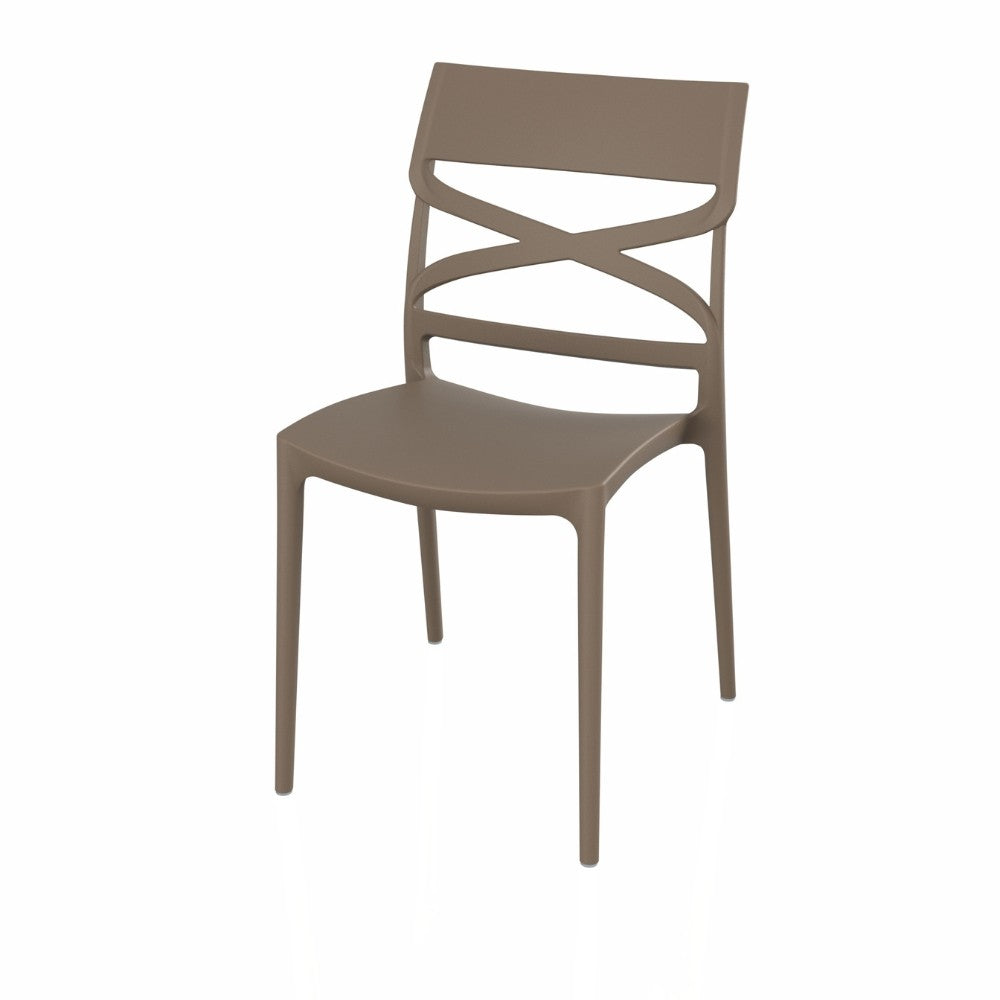 sedia flow in polipropilene rinforzata con fibra di vetro colore tortora, dettaglio della seduta ergonomica in polipropilene