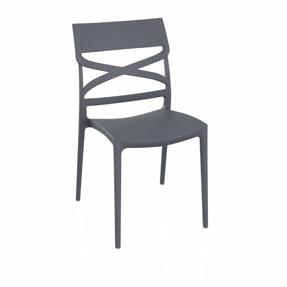 sedia flow in polipropilene rinforzata con fibra di vetro colore grigio metal, sedia moderna in plastica resistente e leggera