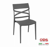 sedia flow in polipropilene rinforzata con fibra di vetro colore grigio metal, vista ambientata in cucina, ufficio o sala d’attesa