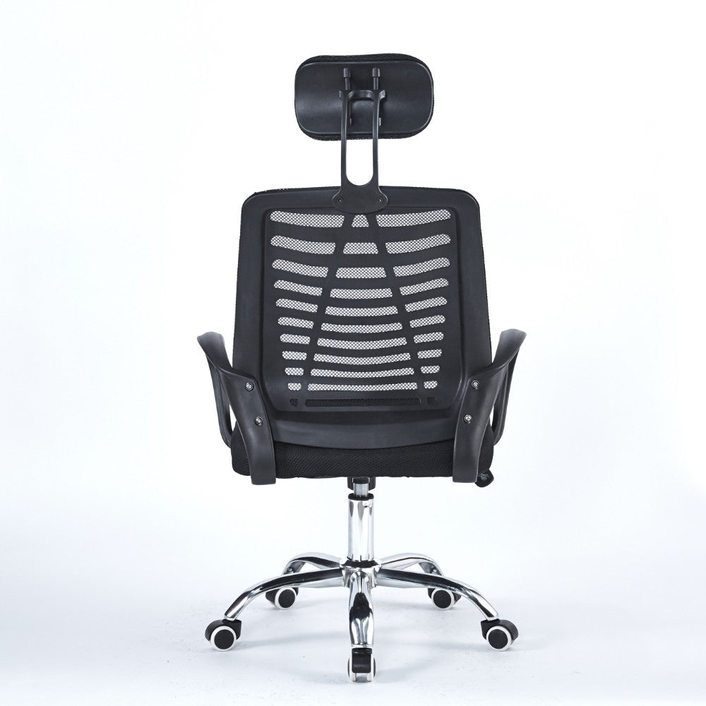 poltrona ufficio colin 46x62x107 cm. in tessuto e mesh nero e base cromata, perfetta per lunghe sessioni di lavoro al computer