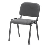 sedia da ufficio con struttura in metallo nero e tessuto grigio, dettaglio di schienale regolabile e braccioli imbottiti