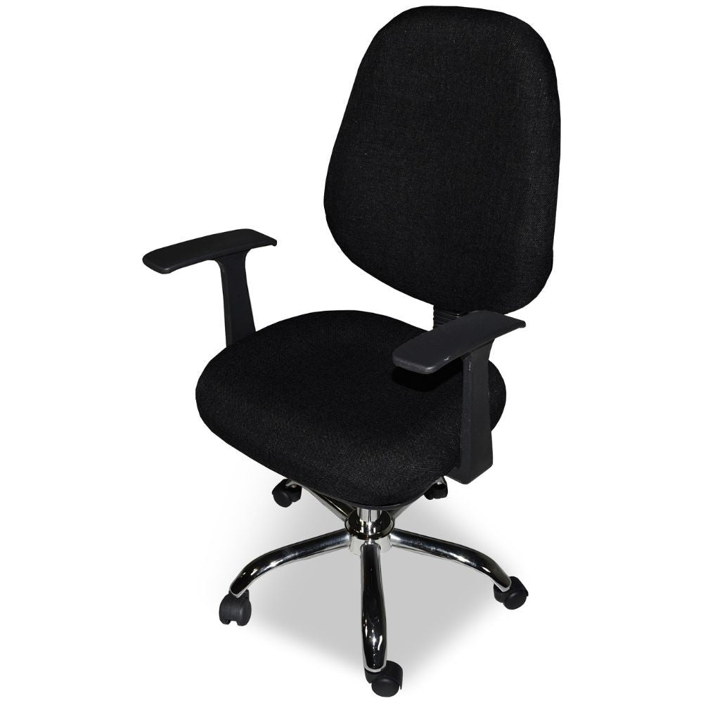 poltrona da ufficio cr415 tessuto nero con base cromata, perfetta per lunghe sessioni di lavoro al computer