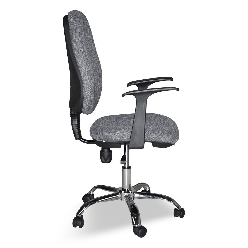 poltrona da ufficio cr415 tessuto grigio con base cromata, rivestimento traspirante in rete o tessuto tecnico