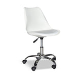 poltrona da ufficio lc719 in plastica colore bianco con base cromata, vista ambientata in studio o postazione di lavoro