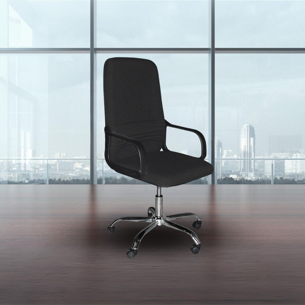 poltrona da ufficio cr106h in tessuto nero e base cromata, sedia ergonomica da ufficio per supporto lombare