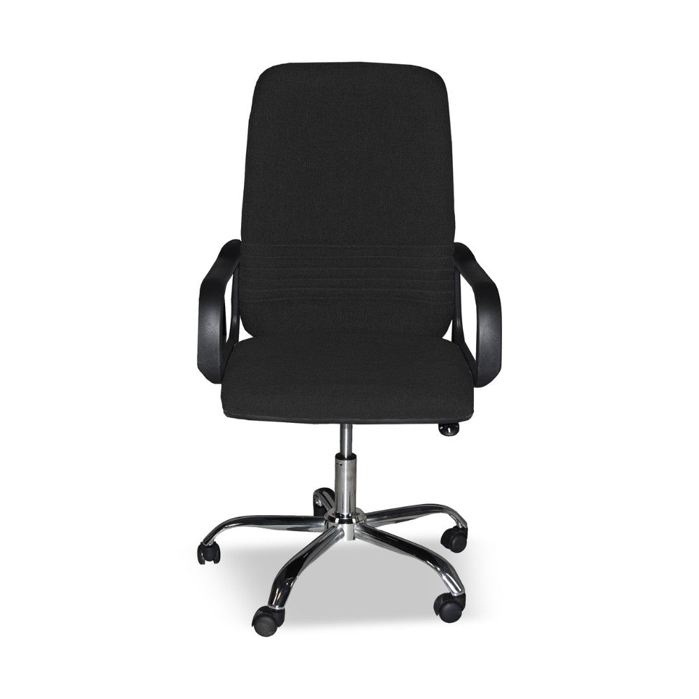 poltrona da ufficio cr106h in tessuto nero e base cromata, meccanismo reclinabile e regolabile in altezza