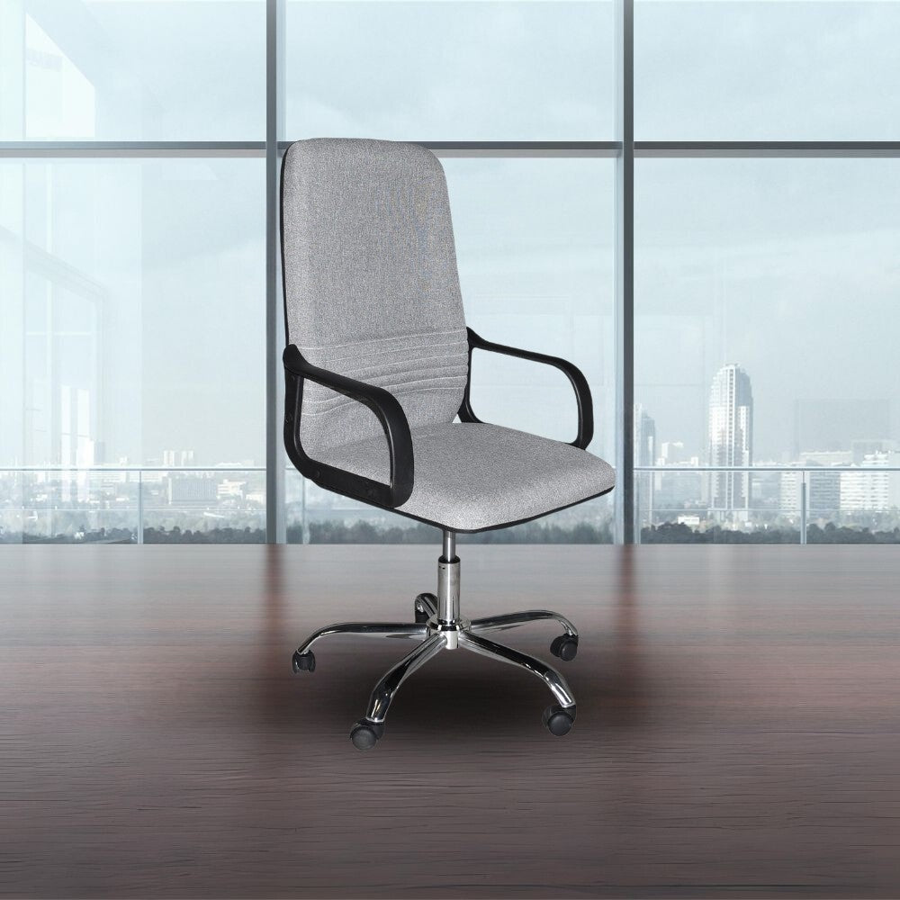 poltrona da ufficio cr106h in tessuto grigio e base cromata, sedia ergonomica da ufficio per supporto lombare