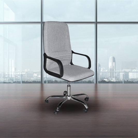 poltrona da ufficio cr106h in tessuto grigio e base cromata, sedia ergonomica da ufficio per supporto lombare