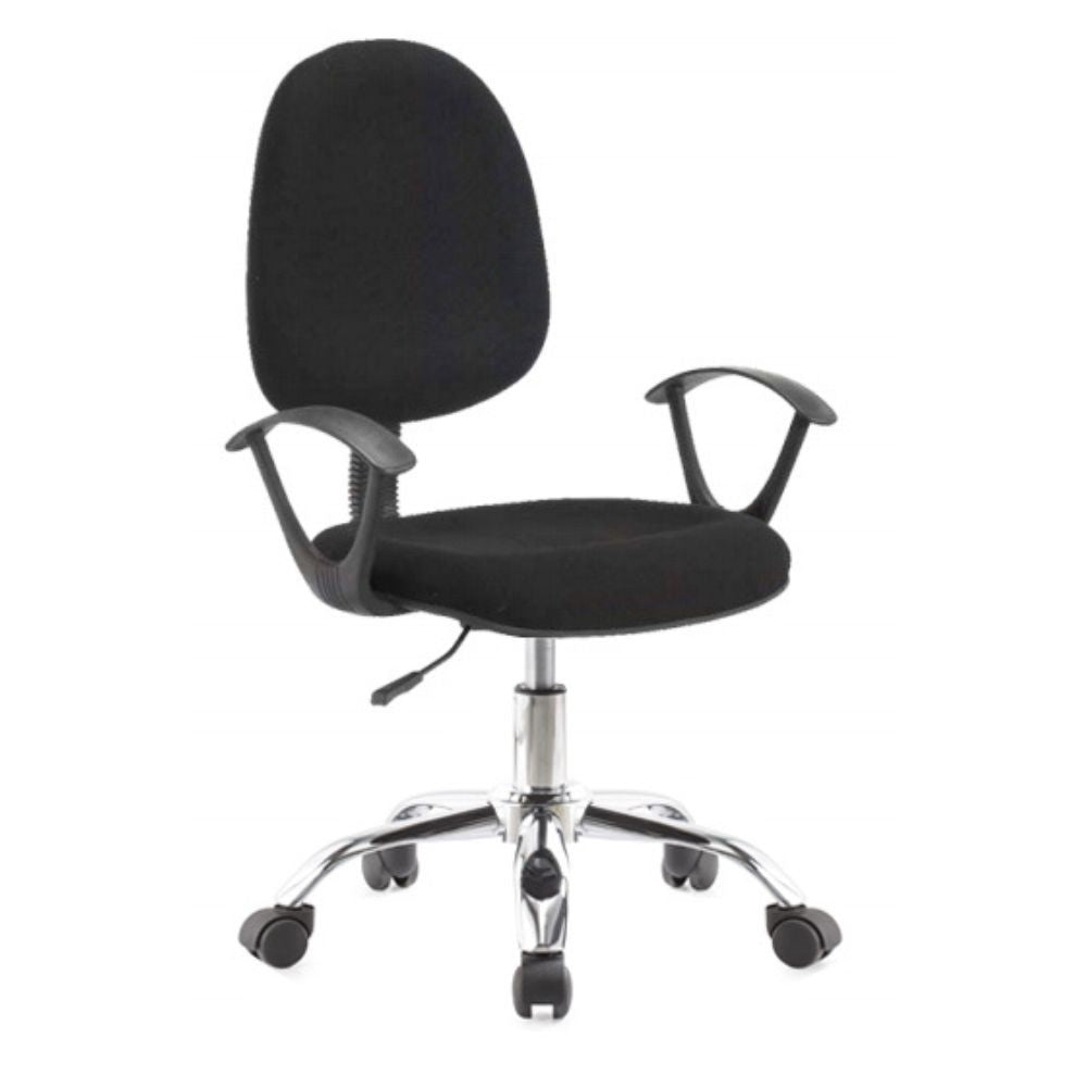 poltrona da ufficio cr131 in tessuto nero e base cromata, sedia ergonomica da ufficio per supporto lombare