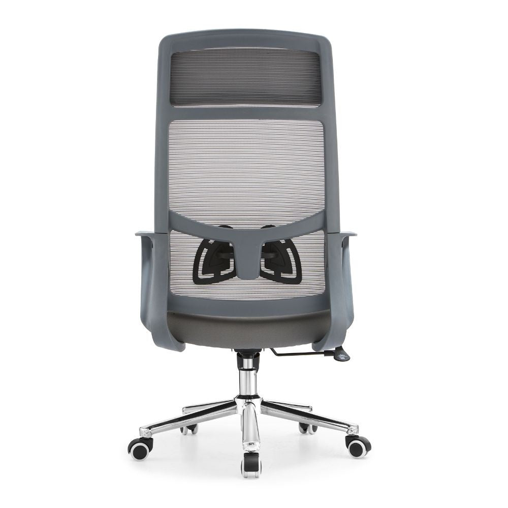 poltrona ufficio pasco con schienale in rete alto e reclinabile colore grigio, meccanismo reclinabile e regolabile in altezza