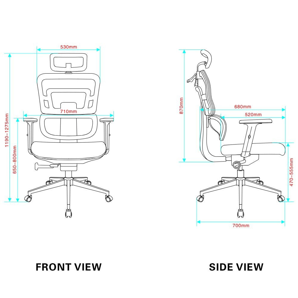 poltrona ufficio pumo con schienale in rete e poggiatesta regolabile colore nero, vista ambientata in studio o postazione di lavoro