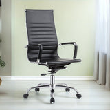 poltrona per ufficio cr552h in pvc colore nero con base cromata, sedia ergonomica da ufficio per supporto lombare