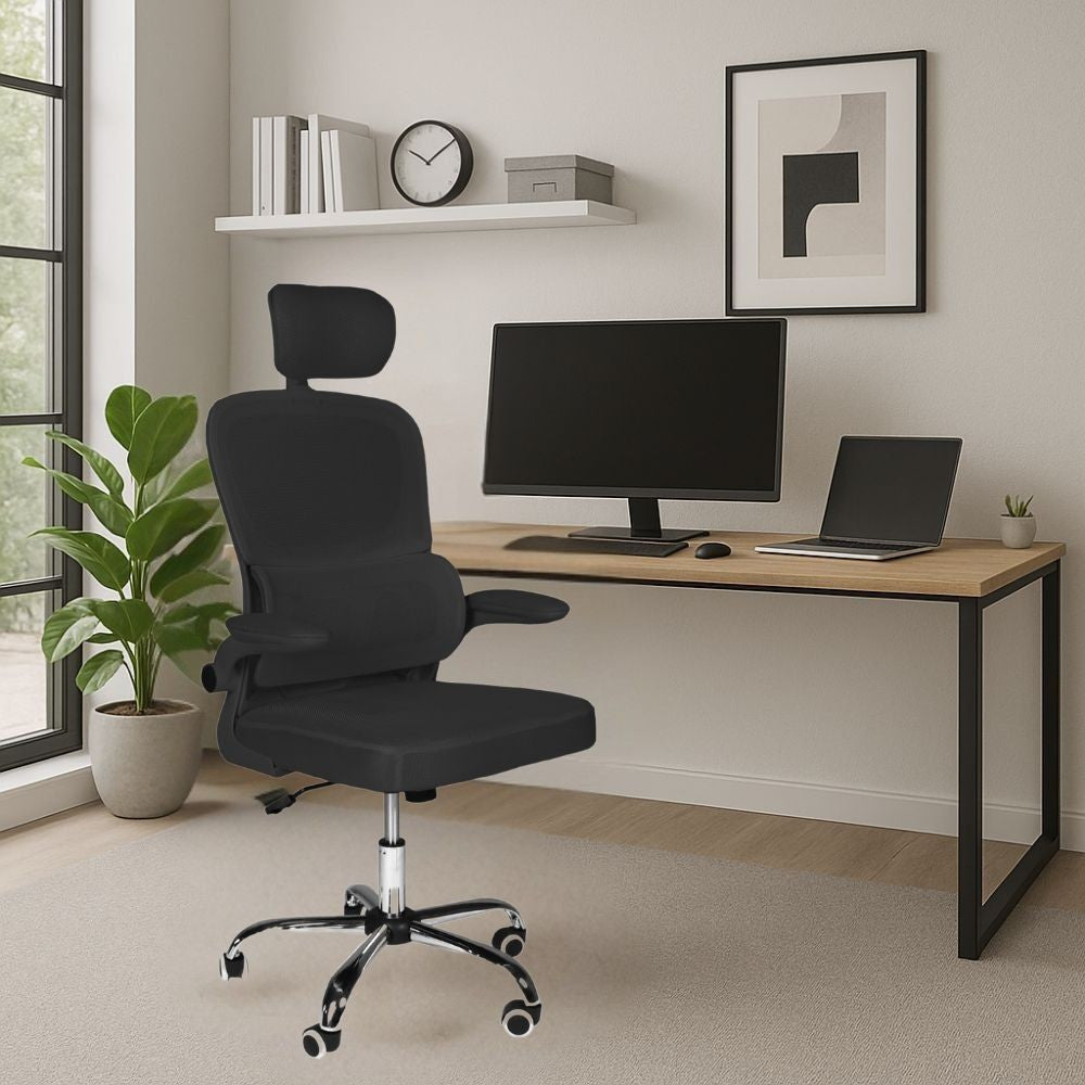sedia da ufficio ergonomica vibes con tessuto a rete nero con base cromata, sedia ergonomica da ufficio per supporto lombare