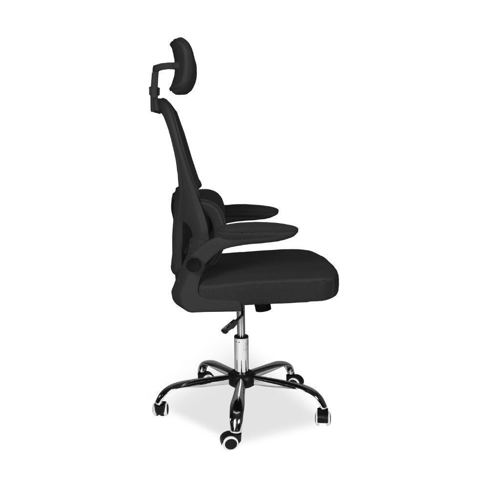 sedia da ufficio ergonomica vibes con tessuto a rete nero con base cromata, meccanismo reclinabile e regolabile in altezza